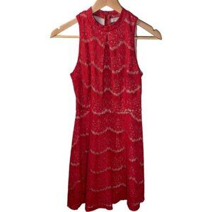 Love Fire Red Lace Fit & Flare Sleeveless Mini Dress Women’s Small